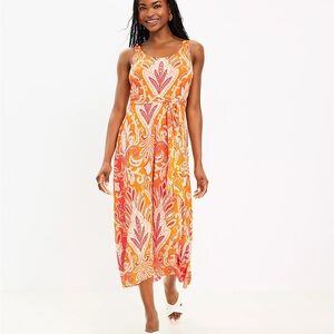 Vibrant Orange and Pink Paisley Maxi Dress